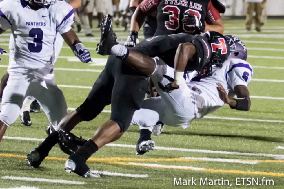 Tyler Lee's Datavion Thacker makes a touchdown-saving tackle on Lufkin to send Friday night's game in Tyler into overtime.